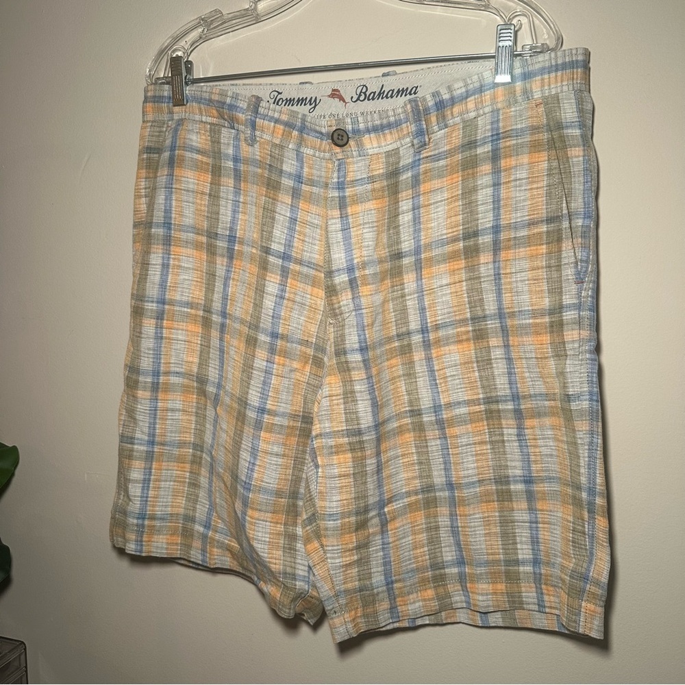 Tommy Bahama Linen Blend Summer Plaid Shorts Men’s 34 Casual Everyday Flat Front - Picture 3 of 14
